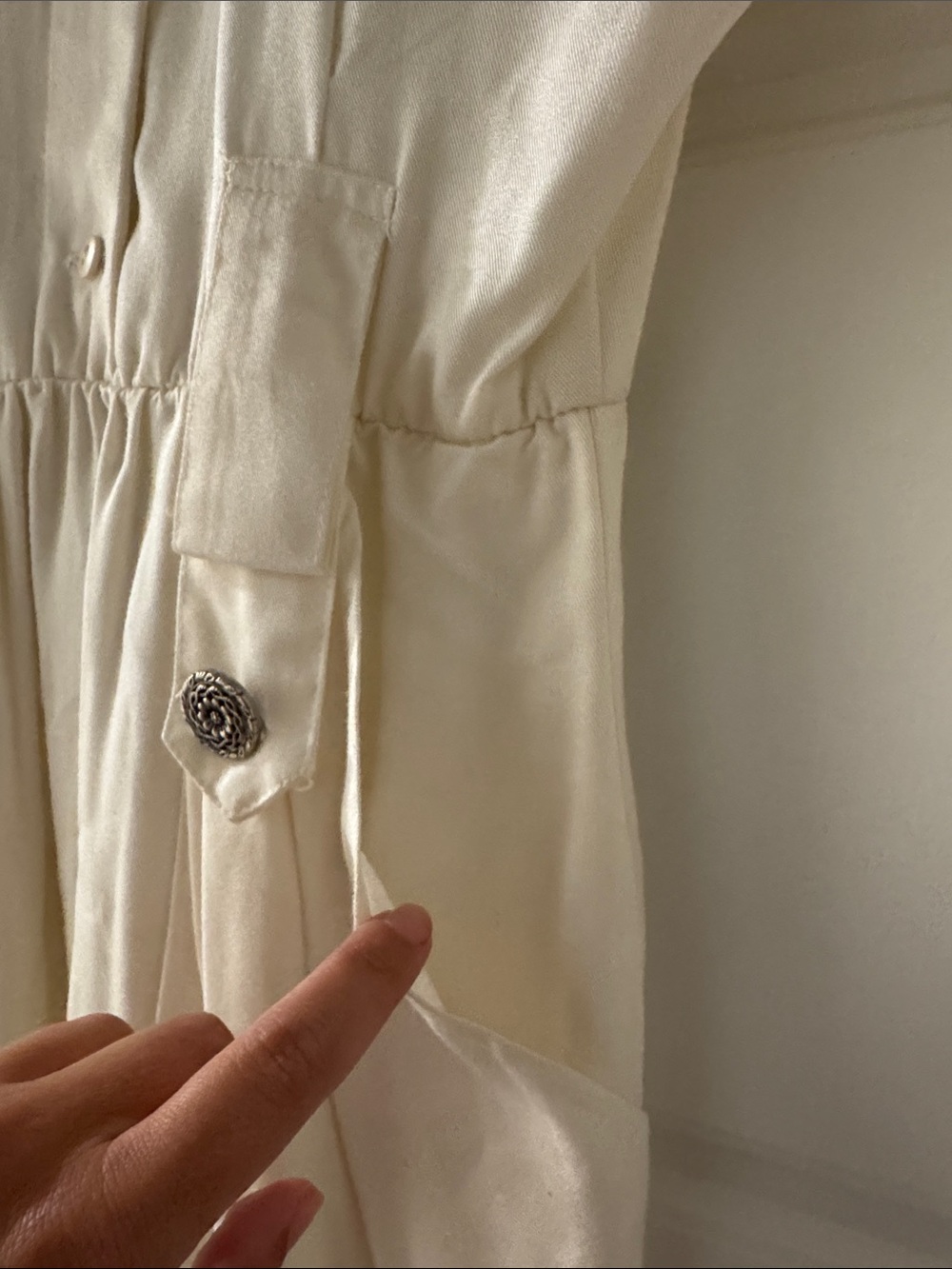 Vintage 80s Rabbit Rabbit Rabbit Designs Ivory Rayon Draped Batwing Dress 6 - Picture 7 of 11